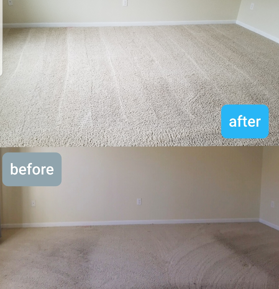 Before and after photo of carpet cleaning